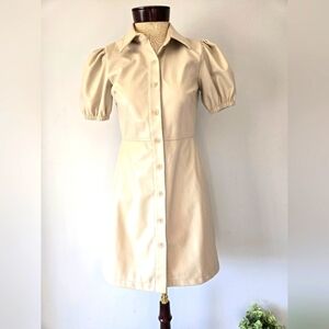 HOUSE OF HARLOW 1960  cream faux leather collared mini dress. Size XS